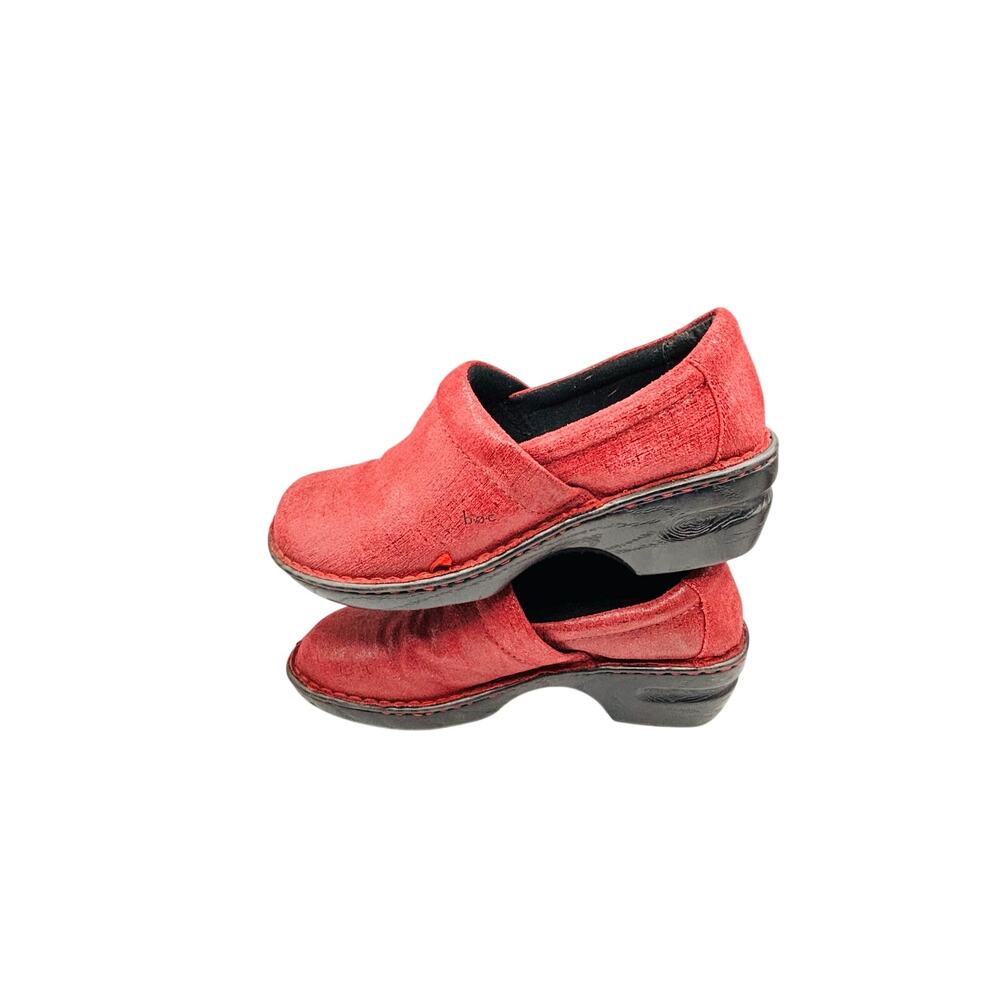 Born Concept BOC Peggy red linen look suede leather clogs slip on shoes sz 9.5